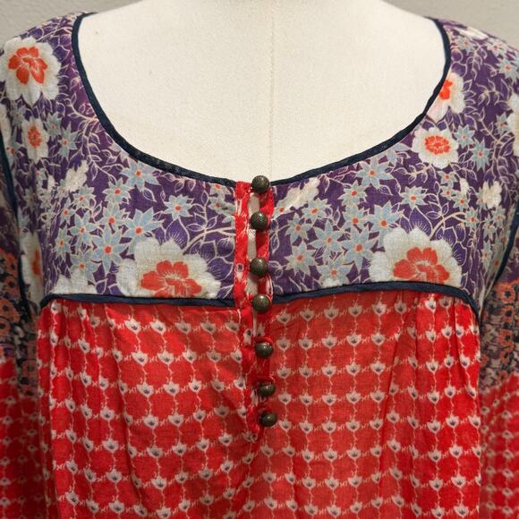 Free People Boho Peasant Floral Patchwork Long Sleeve Top Cotton Oversized Small - Picture 3 of 9